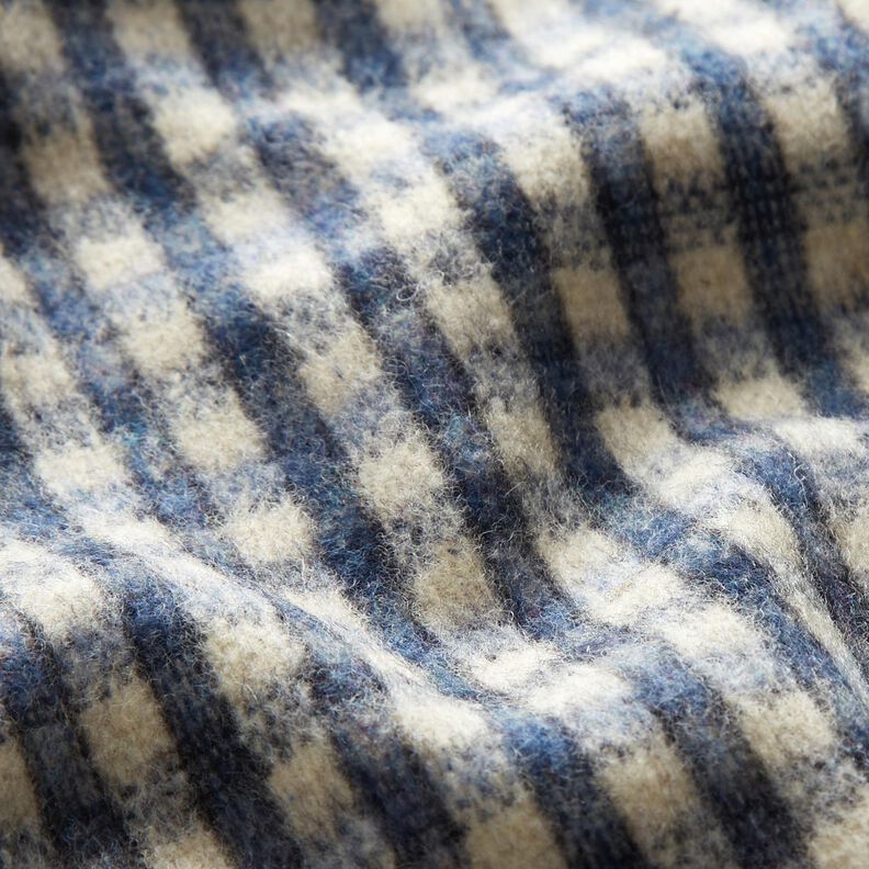 Mantelstof wolmix kleine ruit – beige/blauw, image number 3
