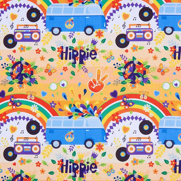 Carnavalstof hippiemotieven – zwart, image number 1
