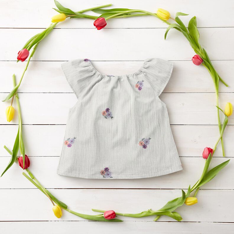 Mousseline/dubbel gehaakte stoffen opgestikte bloemen | Poppy Fabrics – wit,  image number 7