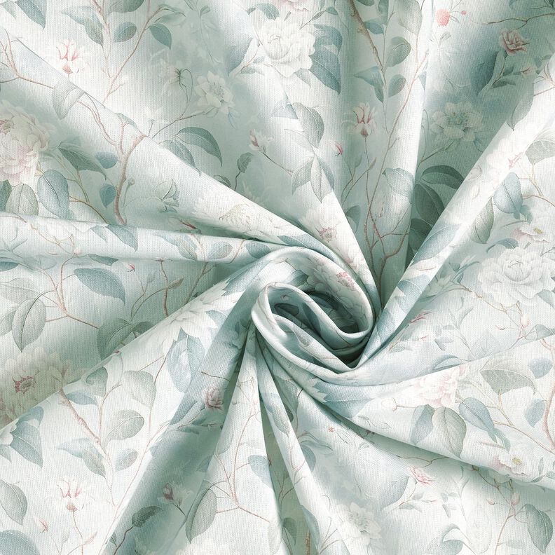 Katoenen stof Popeline Fijne bloesemtwijgjes – zilverblauw,  image number 3