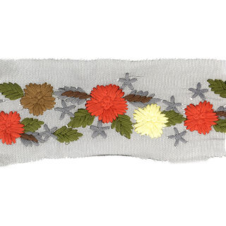 Tule band bloemen borduursel  – bruin/rood, 