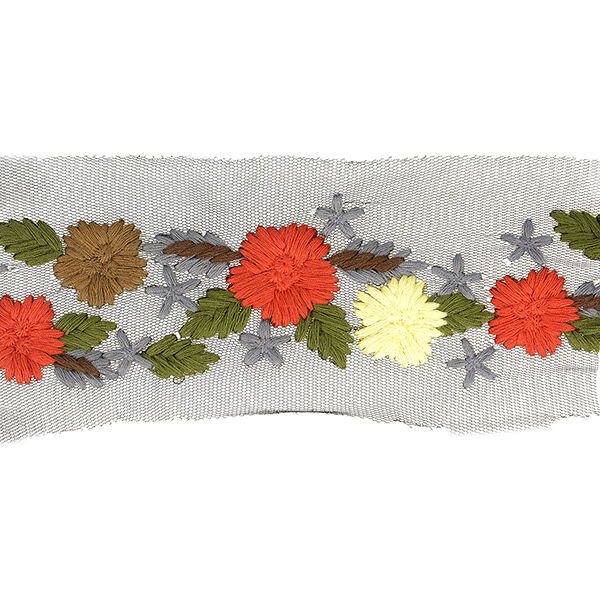 Tule band bloemen borduursel – bruin/rood, image number 1