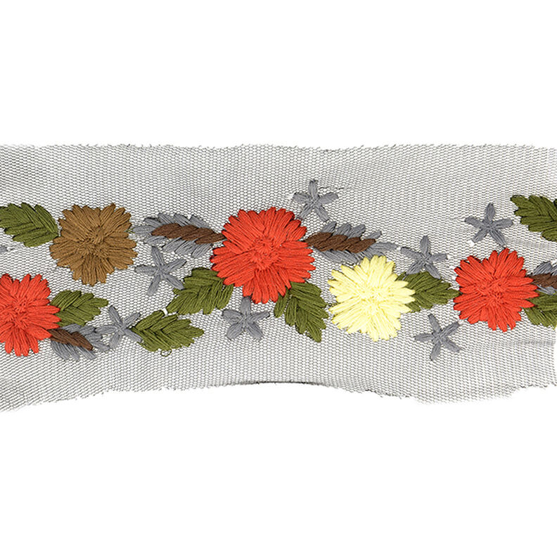 Tule band bloemen borduursel  – bruin/rood,  image number 1