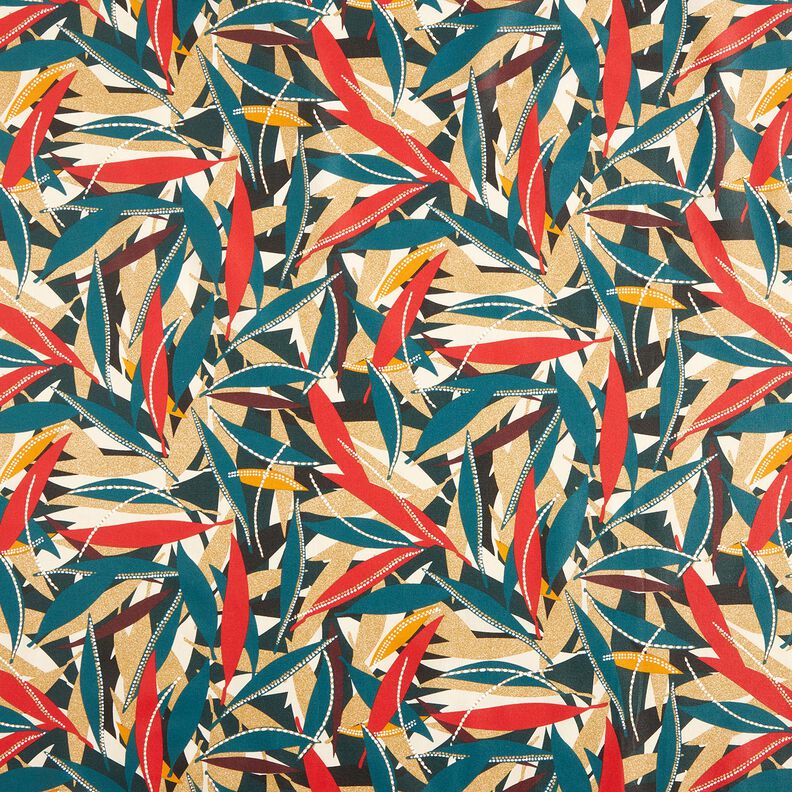 Gecoate katoen Delicate bladeren – karmijnrood/petroleum,  image number 1