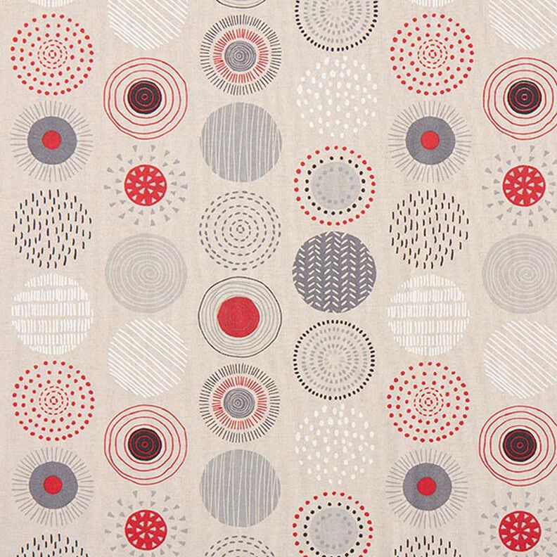 Decostof Half panama geschilderde cirkels – rood/natuur,  image number 1