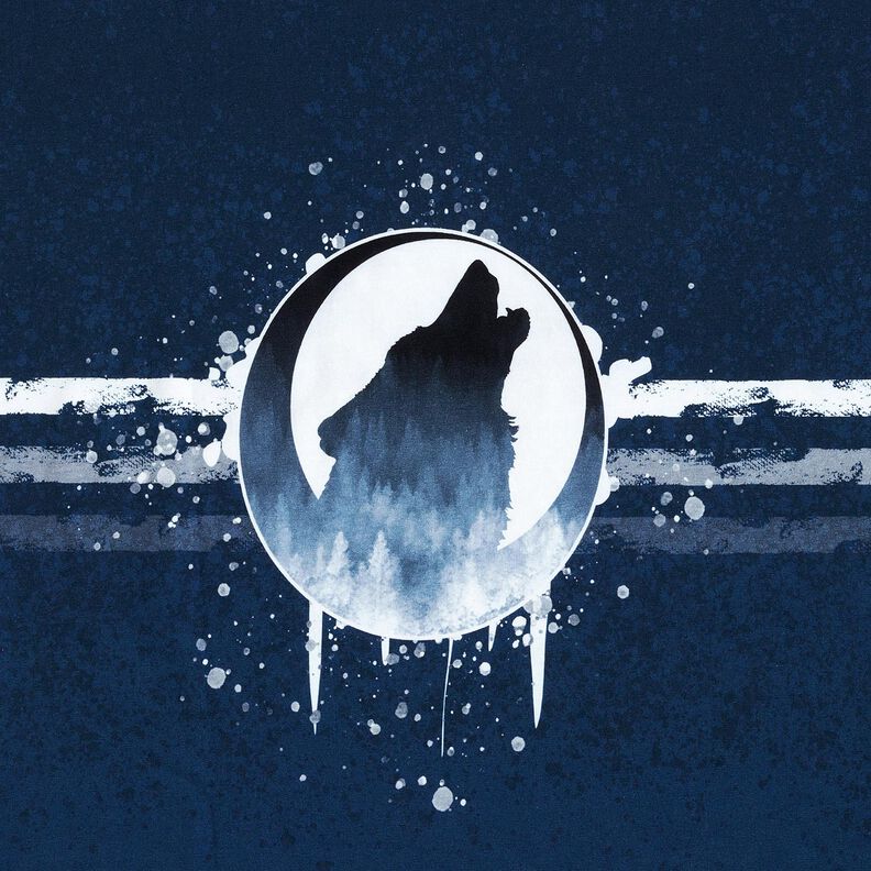 French Terry Panel mystieke wolf | Glitzerpüppi – marineblauw/wit, image number 6