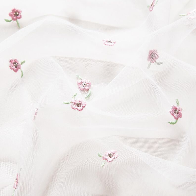 Softmesh opgestikte bloemen – wit/roos, image number 3