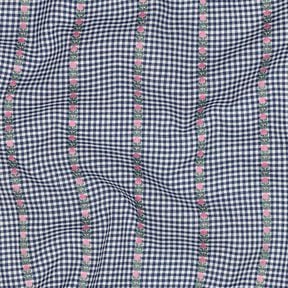 Katoenen stof Jacquard Cheques en bloemen – oceaanblauw/wit,  Katoenen stof Jacquard Cheques en bloemen – oceaanblauw/wit,