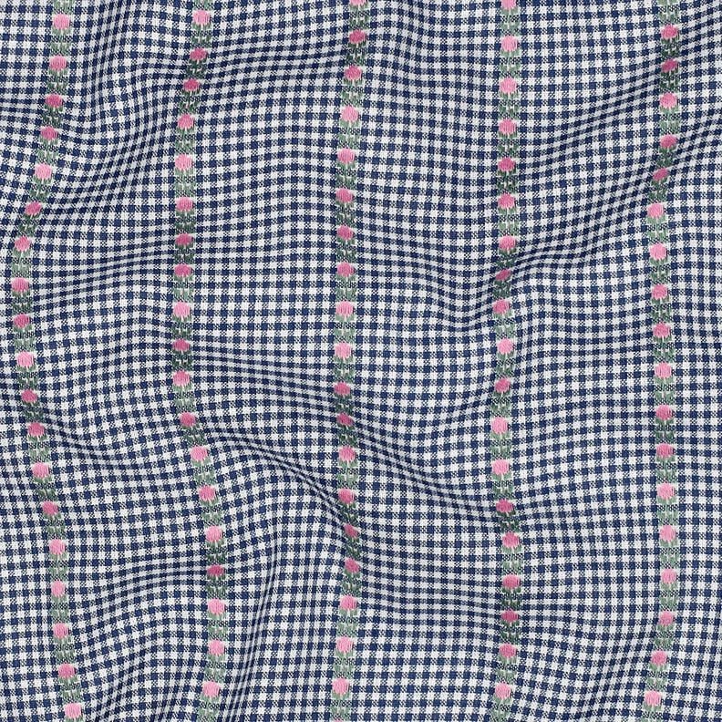 Katoenen stof Jacquard Cheques en bloemen – oceaanblauw/wit,  image number 2