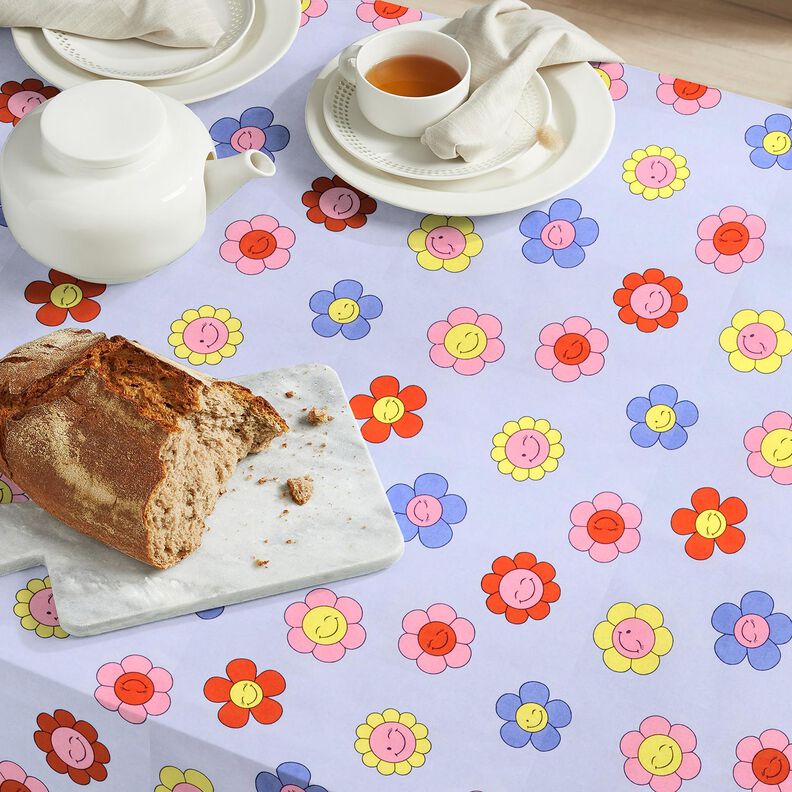 Gecoate katoen vrolijke bloemen | Poppy Fabrics – babyblauw/roze,  image number 8