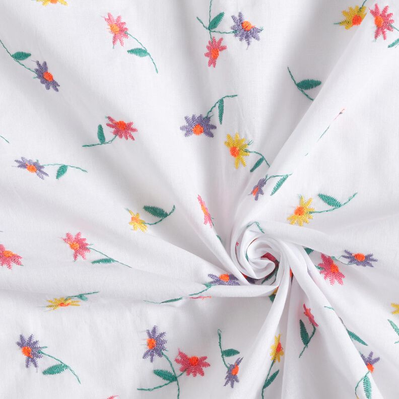Fijne katoenen batist opgestikte bloemen | Poppy Fabrics – wit/neon oranje,  image number 3