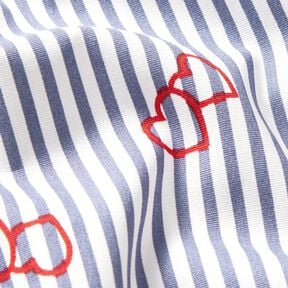 Popeline stretch Strepen en harten – wit/indigo | Stofrestant 80cm, 