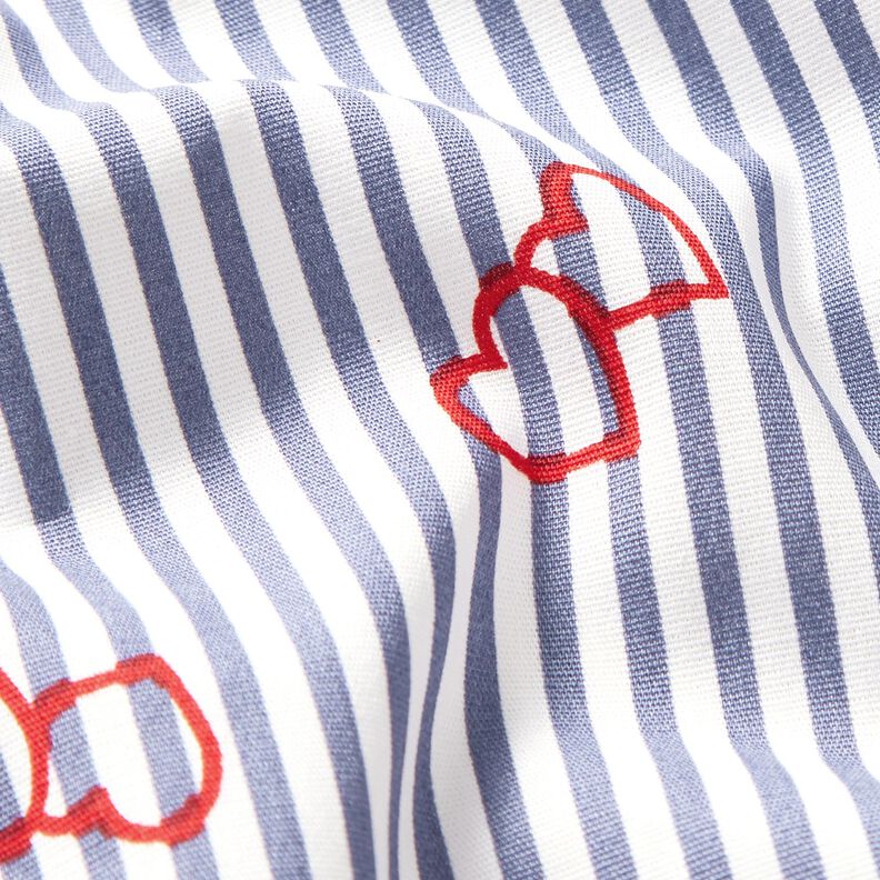 Popeline stretch Strepen en harten – wit/indigo,  image number 2