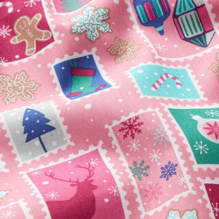 Katoenen stof Popeline Kerstpost – roze/wit, 