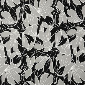 Stretch crêpe grote bloemen – zwart/lichtgrijs, 