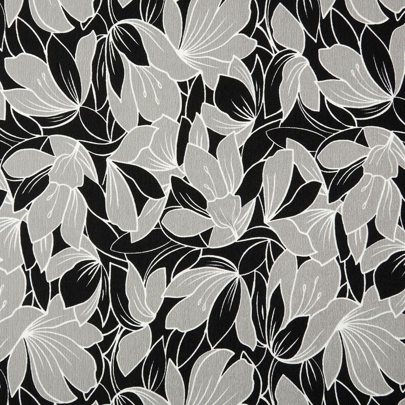Stretch crêpe grote bloemen – zwart/lichtgrijs,  image number 1