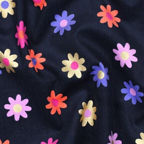 Babyrib Bloemen met glitterprint | Poppy Fabrics – marineblauw, 