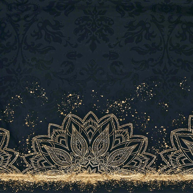 Katoenjersey Borduurstof mandala barok gouden stippen | Glitzerpüppi – zwart,  image number 2