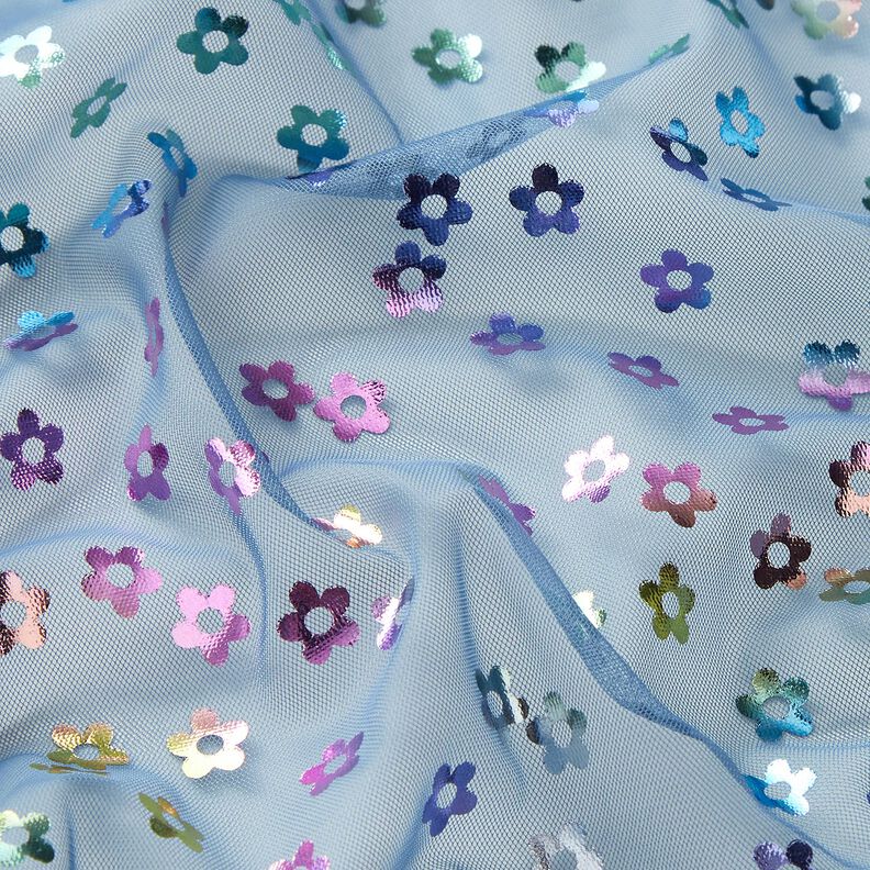 Softmesh Glitterbloempje – jeansblauw,  image number 3