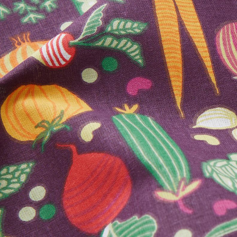 Katoenen stof Cretonne Verschillende groenten – aubergine/groen,  image number 2