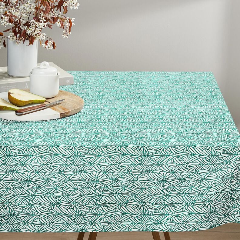 Gecoate katoen Abstracte palmbladeren &ndash; pepermunt/ivoor,  image number 6