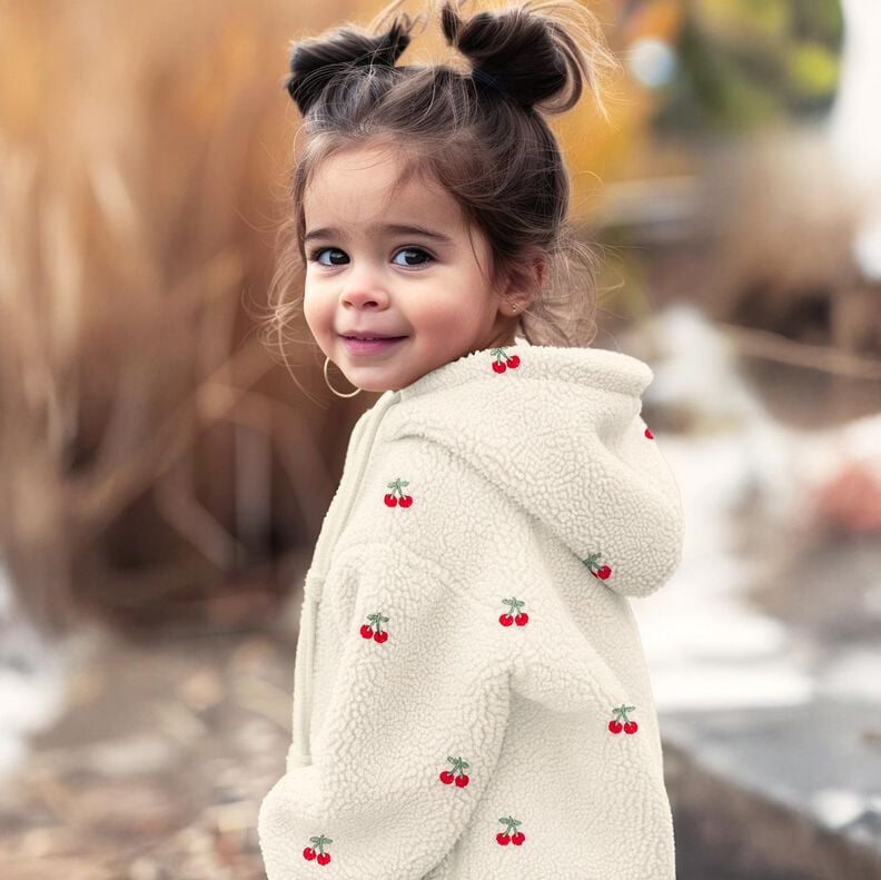 Teddy pluche geborduurde kersen | Poppy Fabrics – ivoor/chili,  image number 5