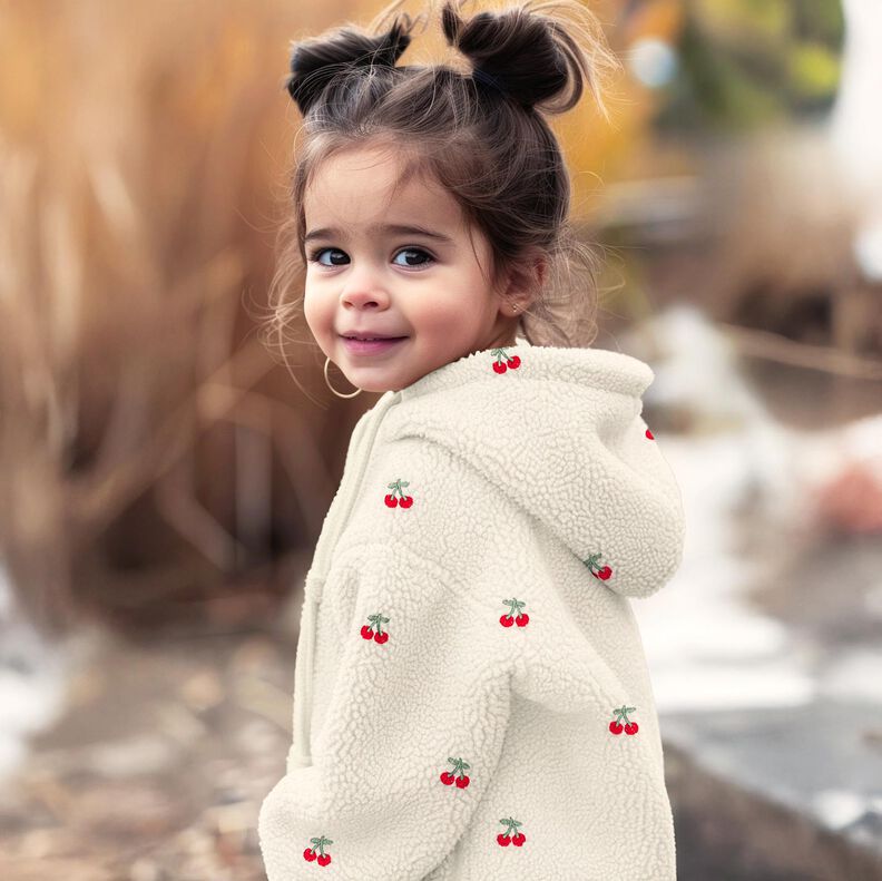 Teddy pluche geborduurde kersen | Poppy Fabrics – ivoor/chili, image number 5
