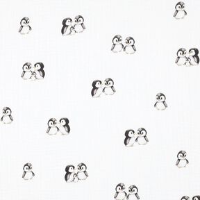 GOTS Mousseline/dubbel gehaakte stoffen Pinguïns Digitaal printen | Poppy Fabrics – ivoor/anthraciet, 