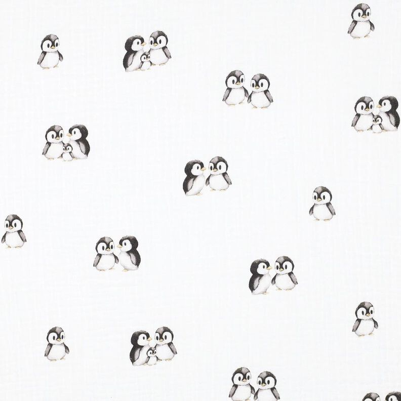 GOTS Mousseline/dubbel gehaakte stoffen Pinguïns Digitaal printen | Poppy Fabrics – ivoor/anthraciet,  image number 1