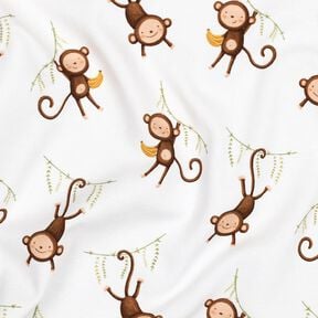 GOTS Katoenjersey Apen in de jungle Digitaal printen | Poppy Fabrics – wit/donkerbruin, 