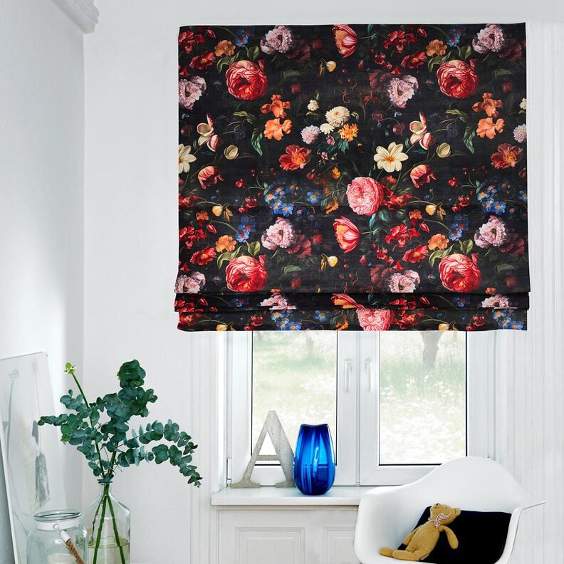 Decoratiefluweel romantische bloemen – anthraciet/roos,  image number 6