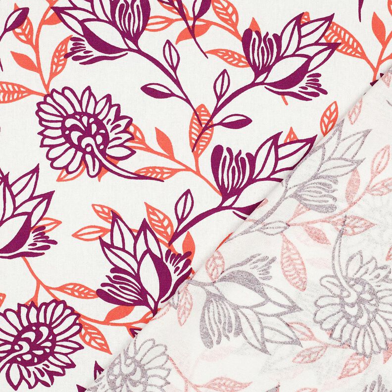 Viscose-linnen-mix Bloemen| Poppy Fabrics – ivoor/druif,  image number 4