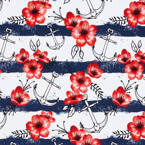 Katoenjersey Bloemen & anker strepen | Glitzerpüppi – wit/chili, 