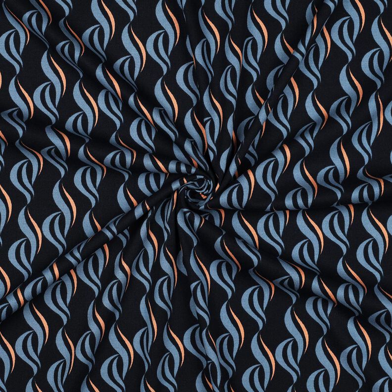 viscose stretch abstracte golven – zwart blauw/licht jeansblauw,  image number 3