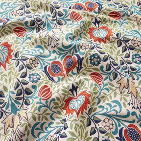 Decostof Gobelin symmetrische ranken – lichtbeige/turkoois, 