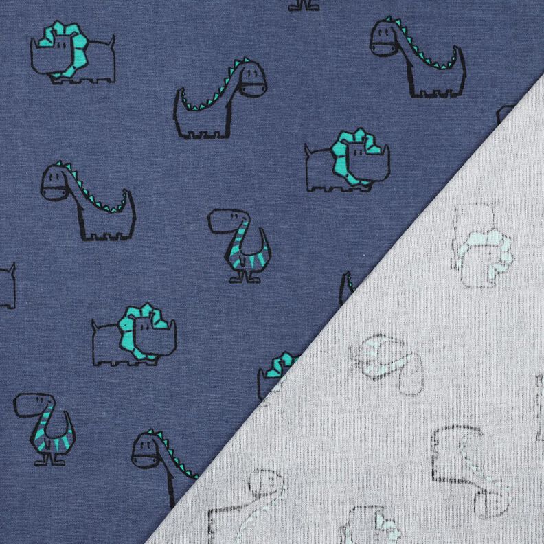 Katoenflanel Brutale dinosaurussen | Poppy Fabrics – jeansblauw/smaragdgroen, image number 4