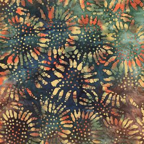 Katoenen stof Batik zonnen – blauwe spar/kastanjebruin, 
