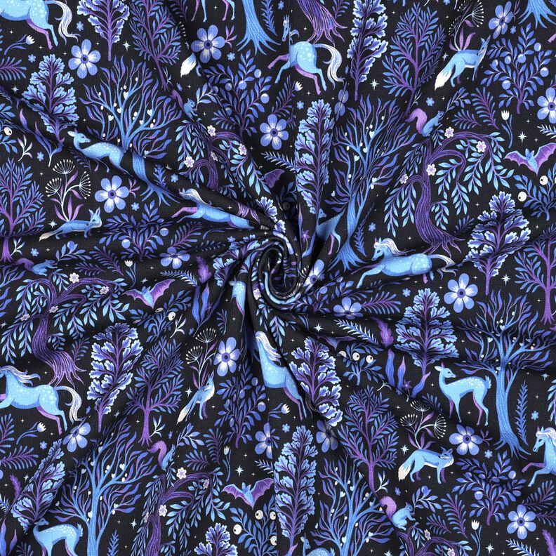 French Terry sommersweat Sprookjesbos Digitaal printen | Poppy Fabrics – zwart blauw/roodlila, image number 3