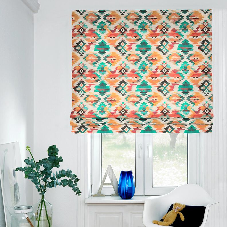 Decostof Half panama abstracte etnische print – lichtbeige/smaragdgroen,  image number 5