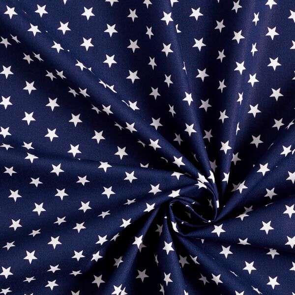 Katoenpopeline Middelgrote sterren – marineblauw/wit,  image number 5