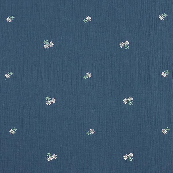 Mousseline/dubbel gehaakte stoffen opgestikte bloemen – jeansblauw, image number 1