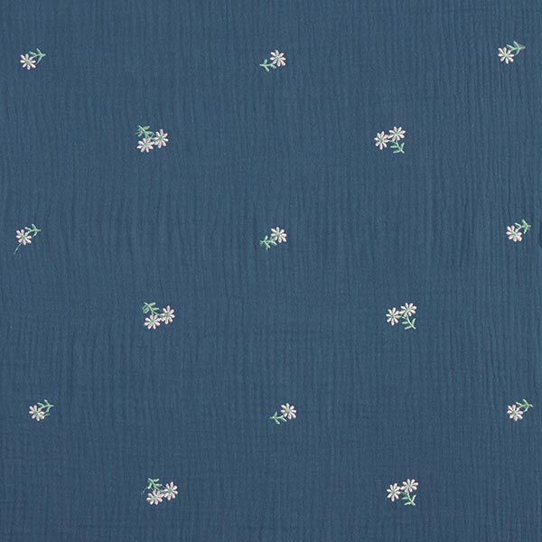 Mousseline/dubbel gehaakte stoffen opgestikte bloemen – jeansblauw,  image number 1