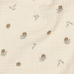 GOTS Mousseline/dubbel gehaakte stoffen romantische bloemen  | Poppy Fabrics – lichtbeige/kaneel, 