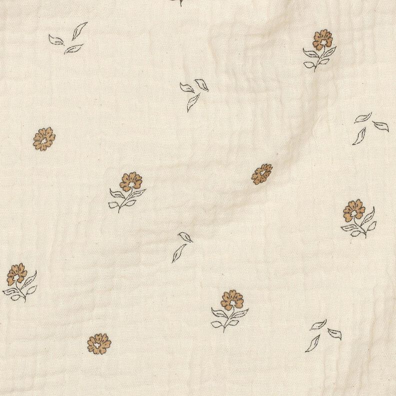 GOTS Mousseline/dubbel gehaakte stoffen romantische bloemen  | Poppy Fabrics – lichtbeige/kaneel,  image number 2
