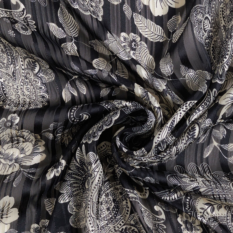 Chiffon satijnen strepen paisley – marineblauw, image number 3