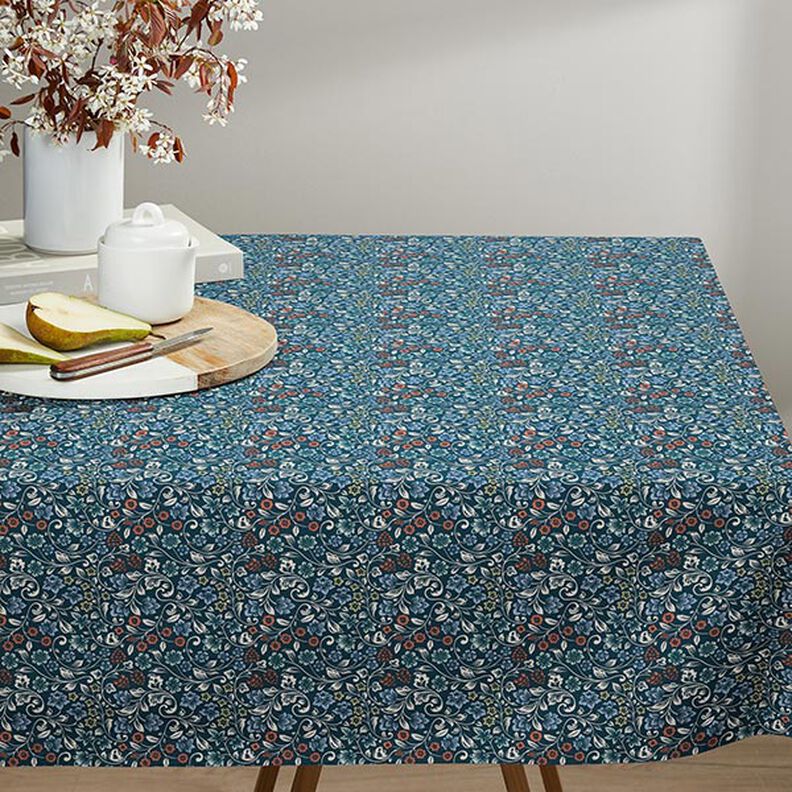 Katoenen stof Cretonne Bloemenranken – petroleum/licht taupe, image number 7