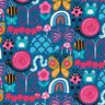 Katoenen stof Cretonne Vlinders en bijen – oceaanblauw/intens roze,  thumbnail number 1