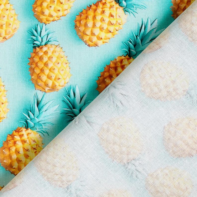 Katoenen stof Popeline ananas – aquablauw/geel, image number 4