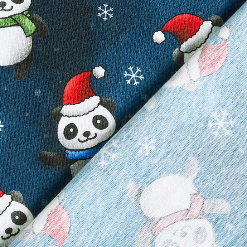 Katoenjersey Panda in kerstsfeer | Glitzerpüppi – nachtblauw/chili, image number 4