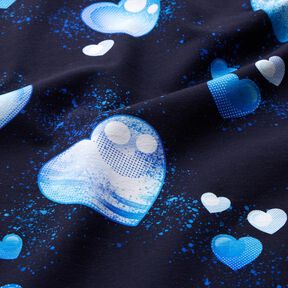 Katoenjersey Blauwe harten | Glitzerpüppi – marineblauw, 